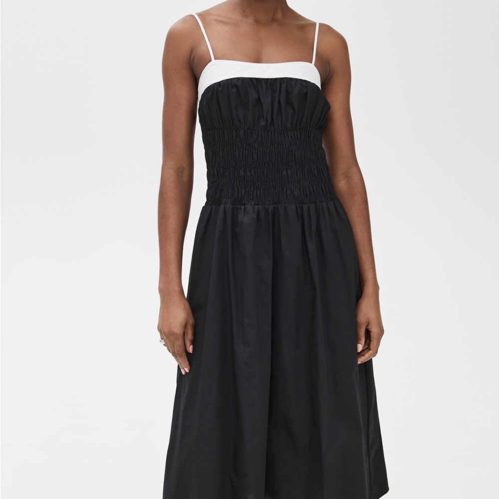 Color block trim black white midi Dress
